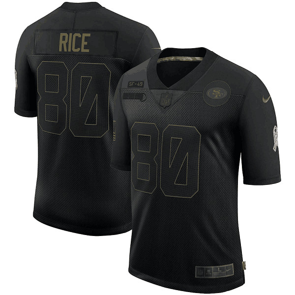 Men's San Francisco 49ers #80 Jerry Rice Black 2020 Salute To Service Limited Stitched Jersey